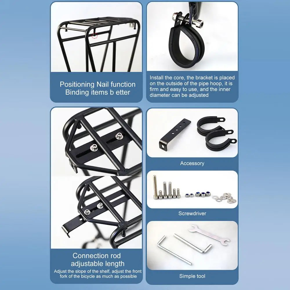 1pcs Bicycle Cycle Front Rack Heavy Duty Steel Cycling Front Bracket Luggage Shelf Cargo Rack Mountain Bike Front Rack