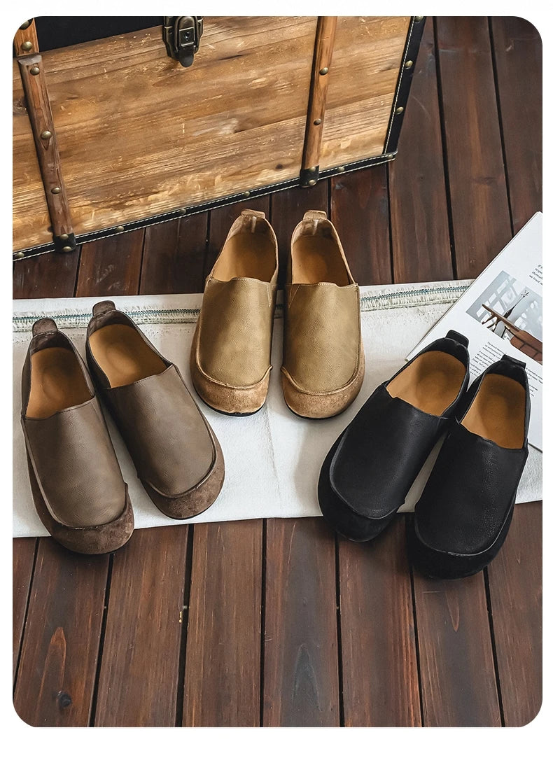 Man Loafers Outdoor Walking Fashion Mens Casual Shoes Soft Leather Comfort Half Slippers Breathable Lazy Driving Shoes Moccasins