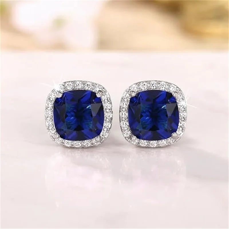 Huitan Bright White/Yellow/Pink CZ Stud Earrings for Women Fashion Contracted Jewelry High Quality Wedding Engagement Earrings