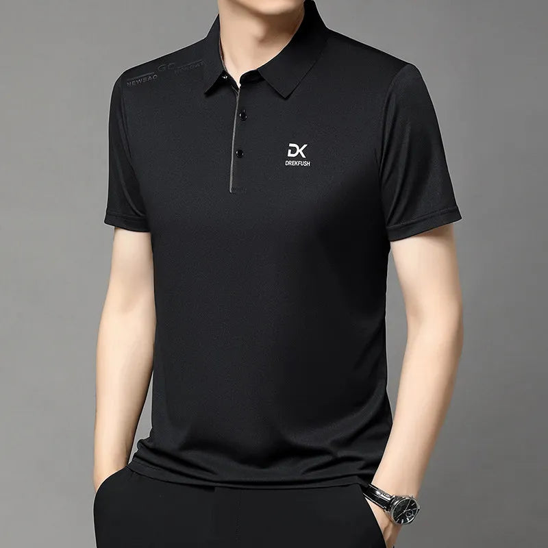 New Men's Business Casual Short Sleeved Shirt with Badge Solid Color Polo Shirt Fashionable Breathable Comfortable Versatile Top