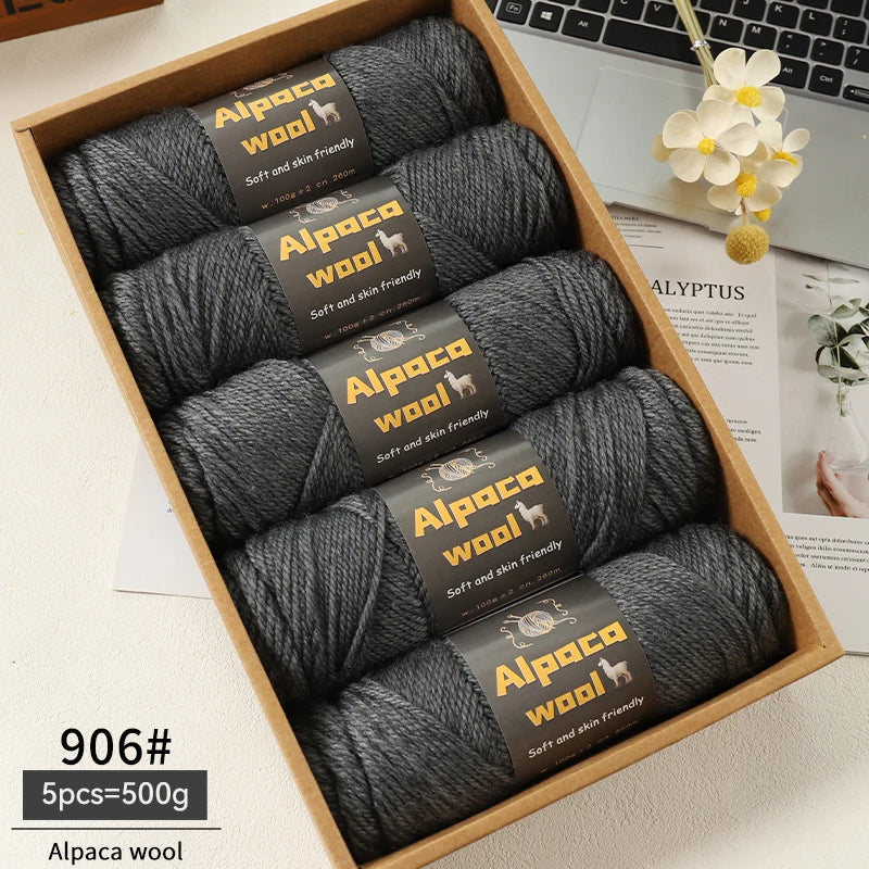 500g Alpaca Wool 245 Chunky Knitting Yarn Multi-Color Autumn and Winter Fashionable Gift for Men and Women DIY Knitting Material Kit for Warm Sweaters, Coats, Scarves, Hats, Gloves, Leg Warmers, Knee Pads Yarn Balls 5Pcs/Pack