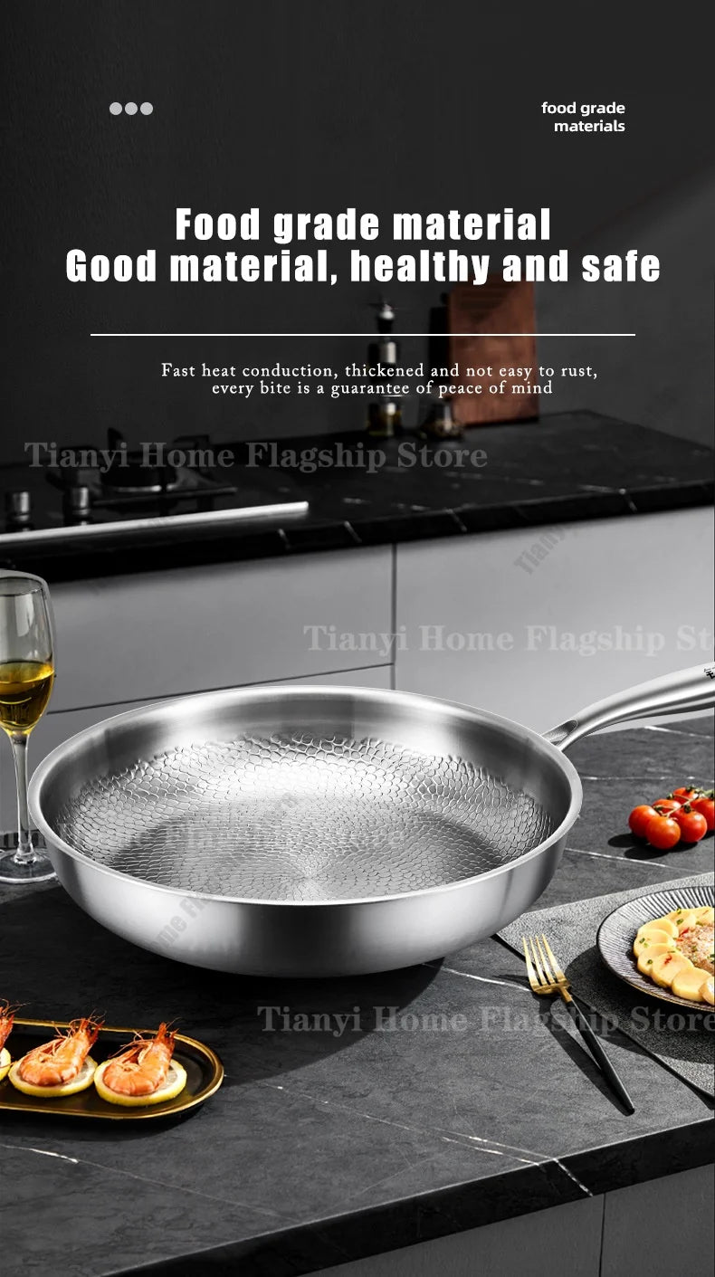 22/24/26/28/30cm Titanium Stainless Steel Frying Pan Non-stick Wok Home Egg Steak Skillet Induction Gas Stove Kitchen Cookware