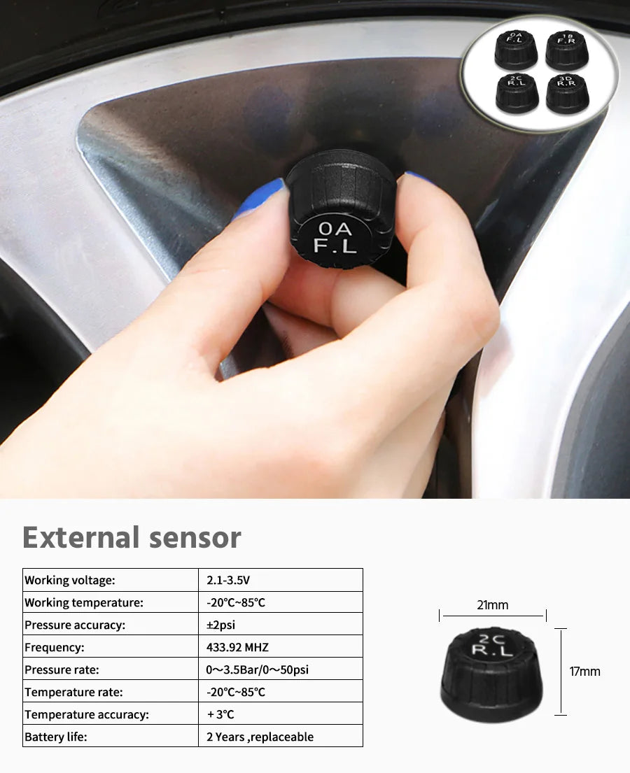 E-ACE K01 TPMS solar sensor intelligence  Wireless Tire Pressure Monitoring System  Auto Security Alarm Device With 4 sensors