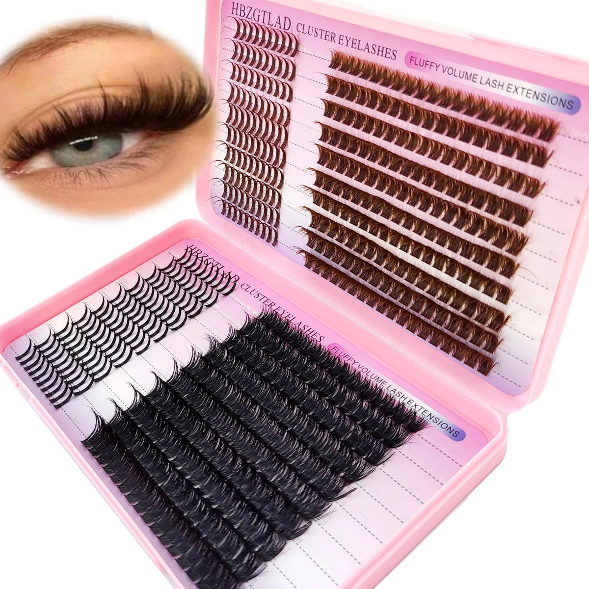 HBZGTLAD Black and Brown Eyelash Clusters 60D-160D Bottom+Spike Clusters Cute Manga Flash Clusters Extended Edition with Spike E