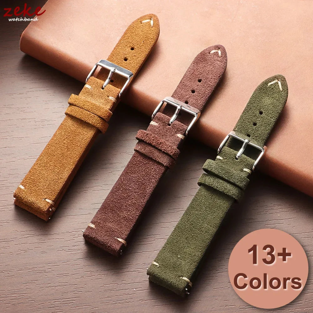 Wristband Soft Suede Leather Straps 14/16/18/20/22mm Vintage Red Watchband Quick Release Calfskin Bracelet Men Women Accessories