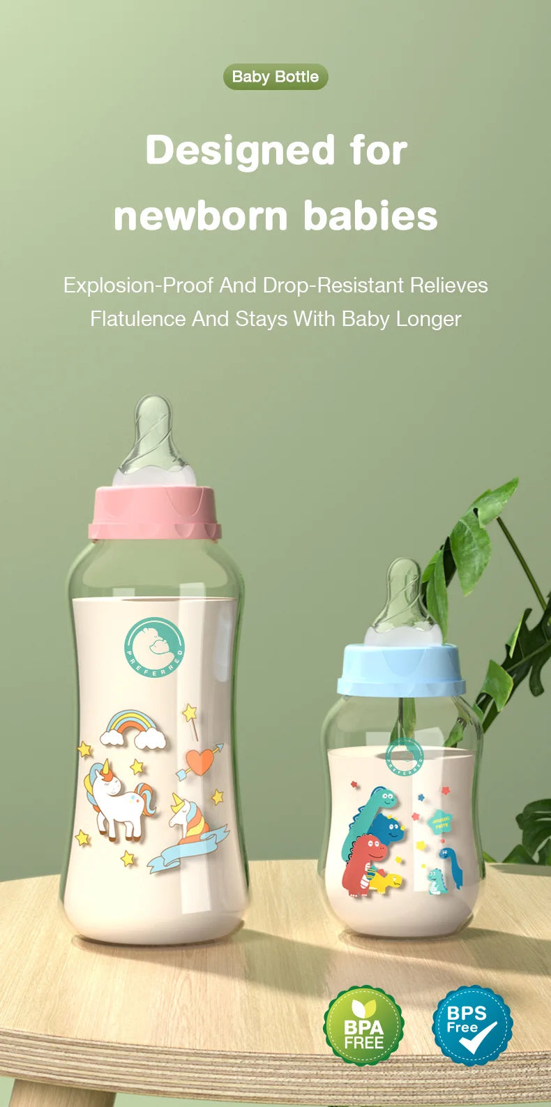 MAMIJOY 0-6 years Baby Bottle 150/240ML Milk Bottle Silicone Pacifier BPA Free Newborn PP Baby Bottles