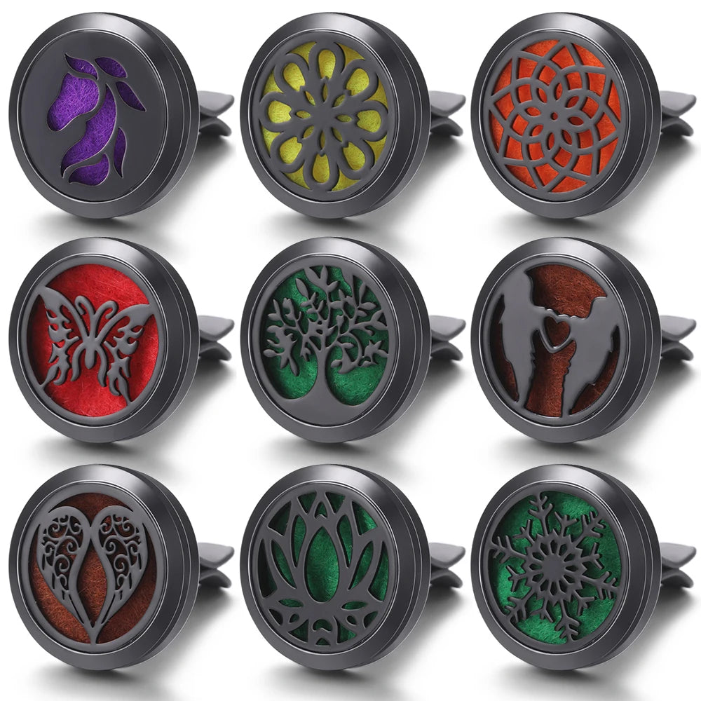 New Car Air Freshener Diffuser Clip Black Hollow Pattern Aromatherapy Lockets Essential Oil Perfume Pendant Car Ornaments Gift