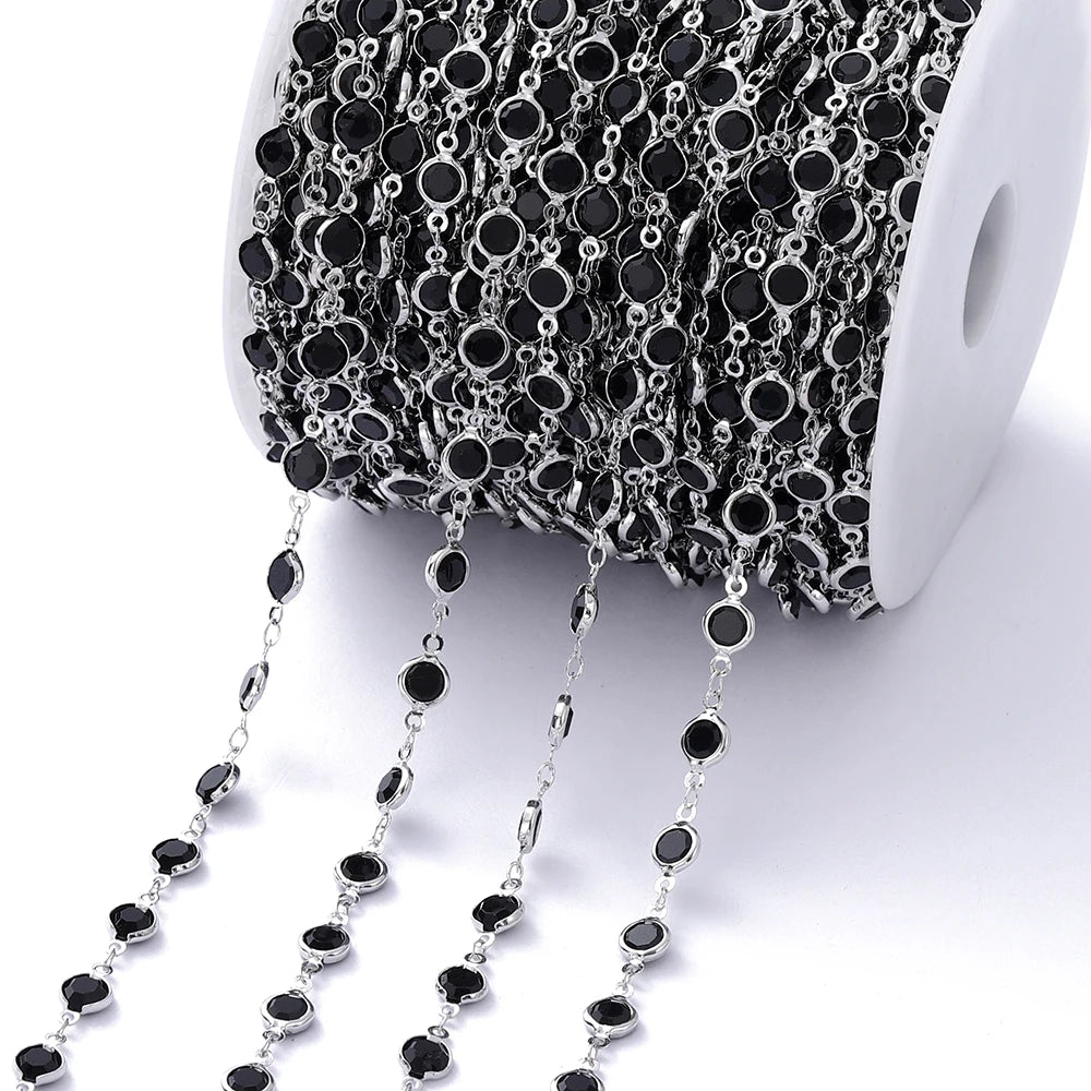 1Meter 6mm Colorful Crystal Beads Beaded Chain Glass Bead Necklace Chain Findings for DIY Bracelet Jewelry Making Supplies