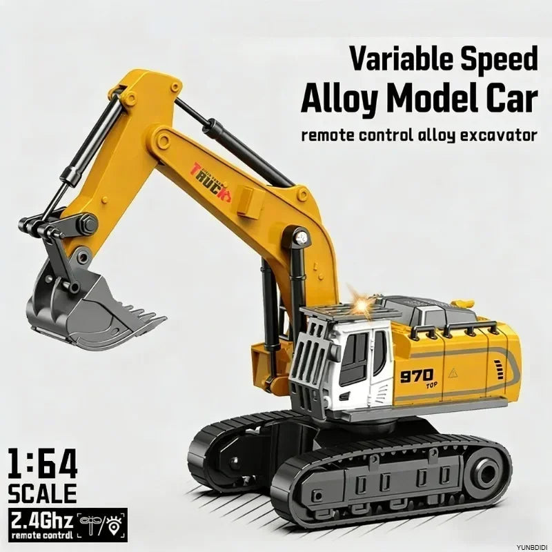 1:64 RC Mini Alloy Car Forklift with Trailer Excavator Desktop Game 2.4G Remote Control Engineering Lift Truck Child's Toy Gifts