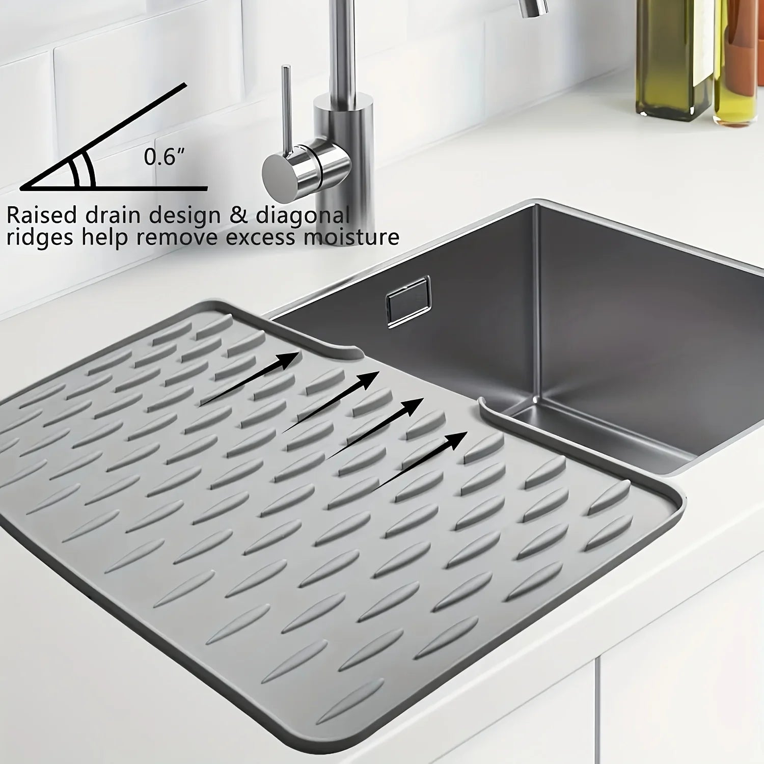 Kitchen Silicone Drain Mat with Built-in Drainage Design, Easy to Clean, Suitable for Countertops, Sinks, Refrigerators