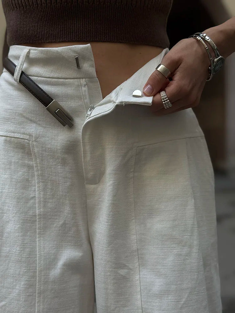 Summer White Pants For Women Cotton Formal High Waist Wide Leg Trousers Ladies Elegant Summer Women's Pants Straight Leg Office