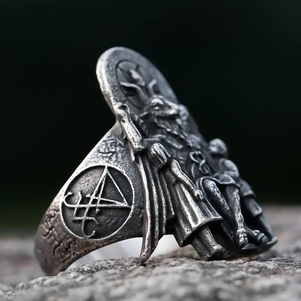 EW Vintage Ring Lucifer Satan Signet Ring for Men with Anubis Stainless Steel Fashion Punk Jewelry Gift Wholesale