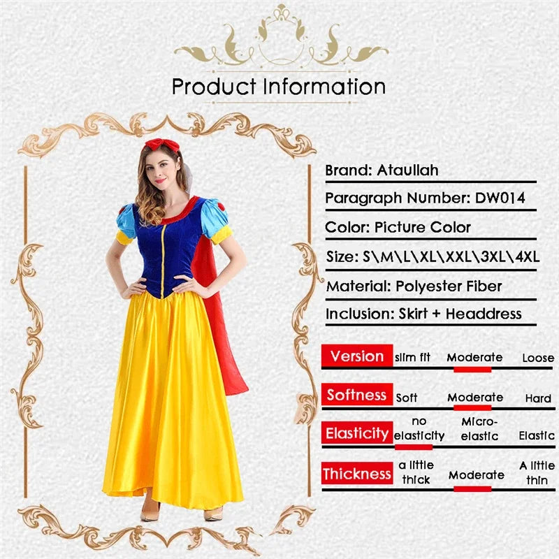 Cartoon Princess Snow White Halloween Party Costume Adult Cosplay Plus Size Dress Princess Dress Women Adult Clothing