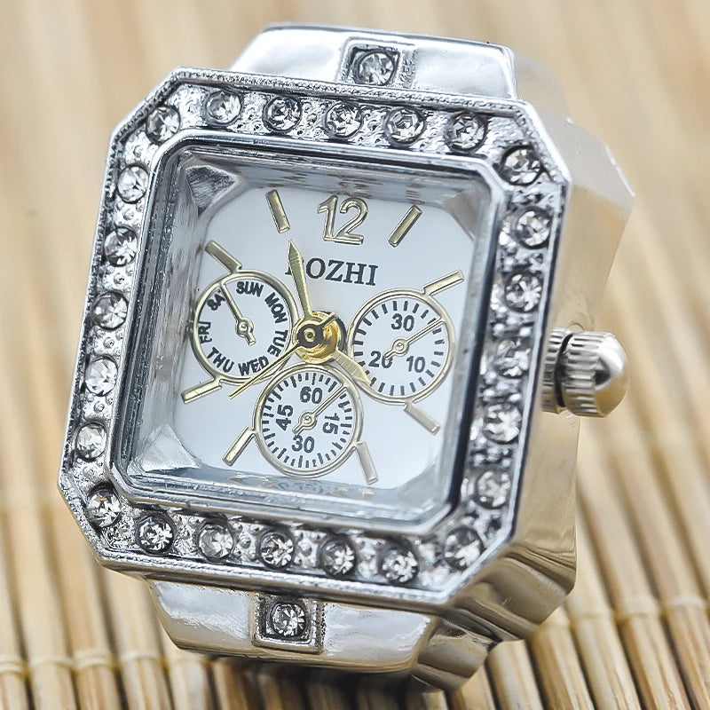 New Hot Sales Creative Diamond Set British Ring Watch Alloy Shell Finger Square Dial Couple Men And Women