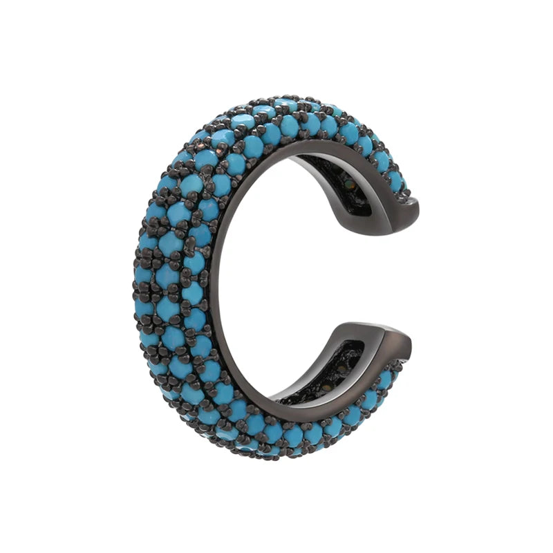 1 Piece Ear Clip on Earring Cuff Rainbow CZ Gold Silver Color Earing Jewelry Aretes Non Pierced Blue Black Clear Clipping
