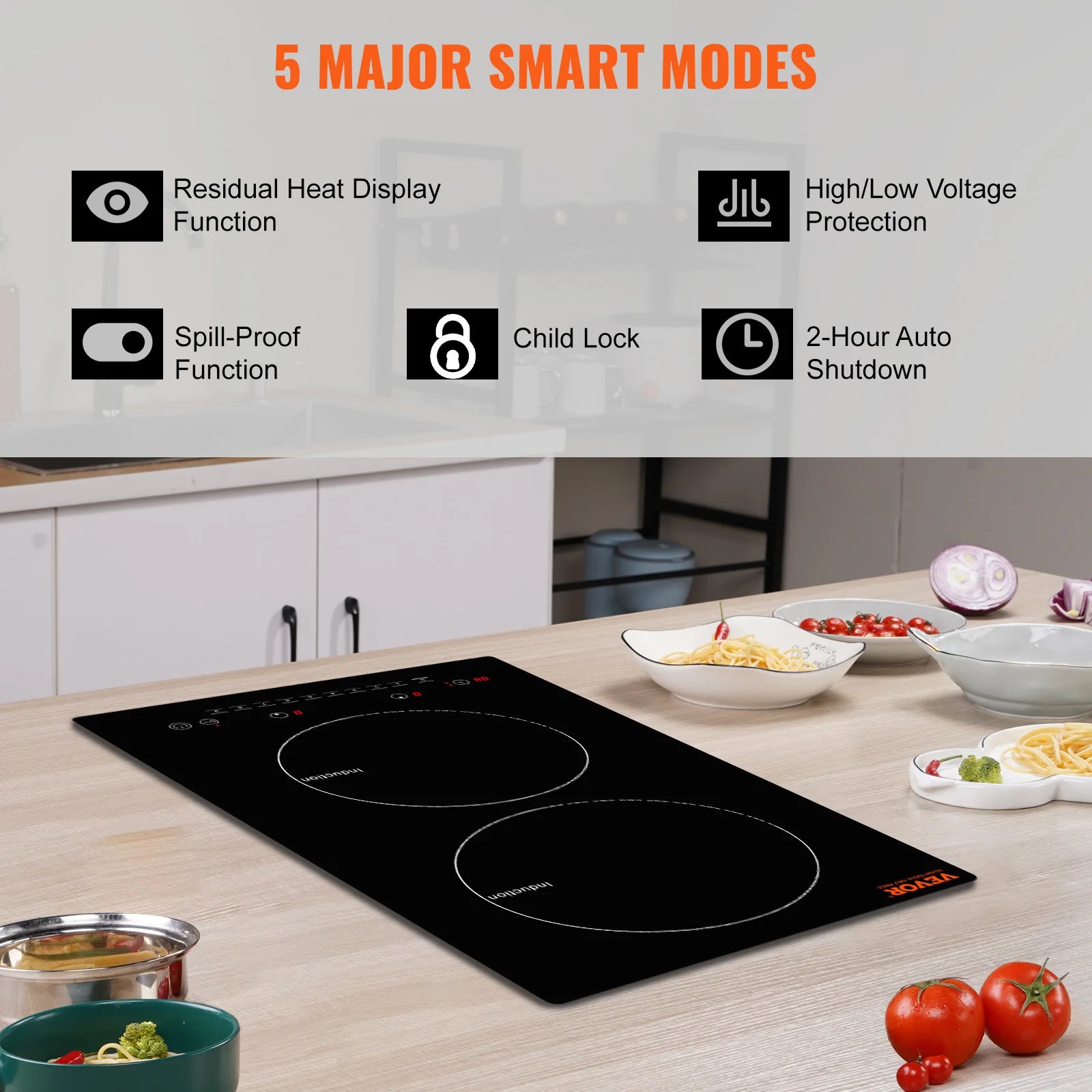 SucceBuy 2 Burners Electric Induction Cooktop Stove Hob Built-in Burner Cooker Sensor Touch Control Magnetic Cooker Hot Plate