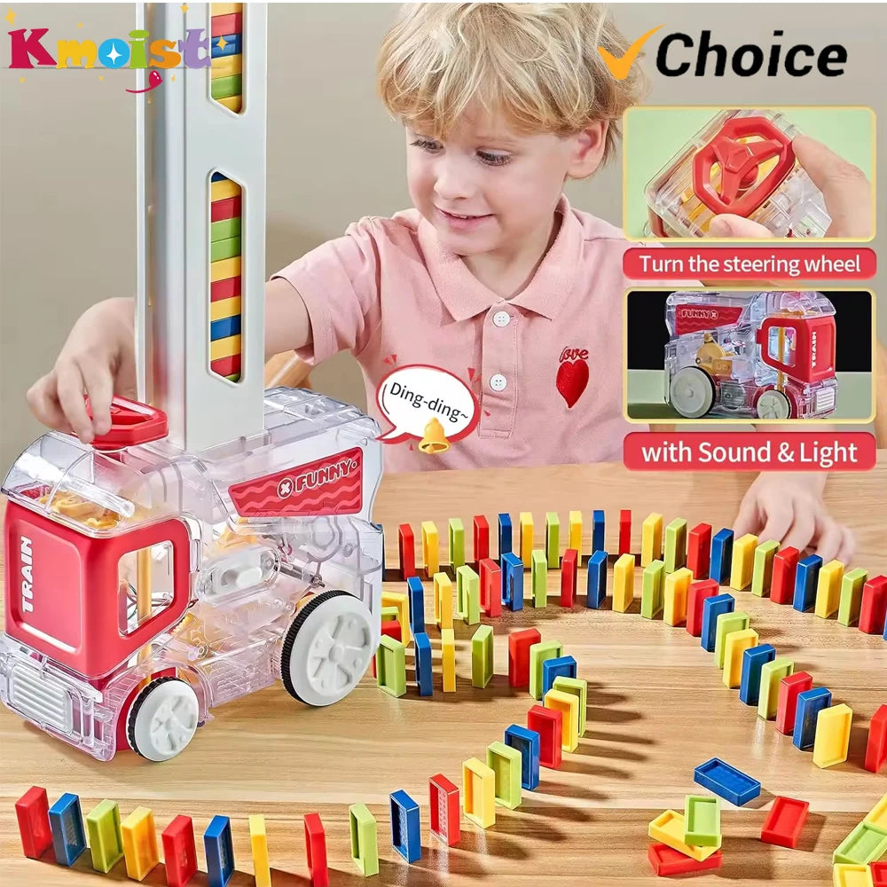 Automatic Domino Train with 60 Dominos Montessori Early Educational STEM Toys Train DIY Building Blocks Christmas Birthday Gift