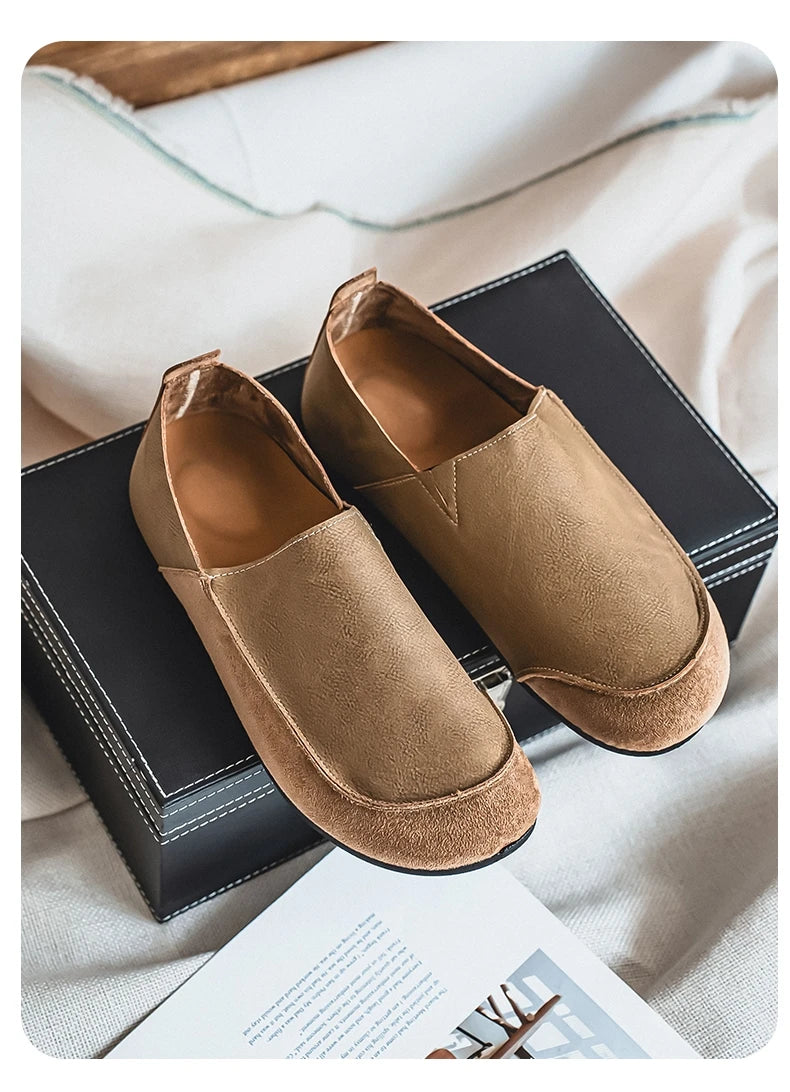 Man Loafers Outdoor Walking Fashion Mens Casual Shoes Soft Leather Comfort Half Slippers Breathable Lazy Driving Shoes Moccasins