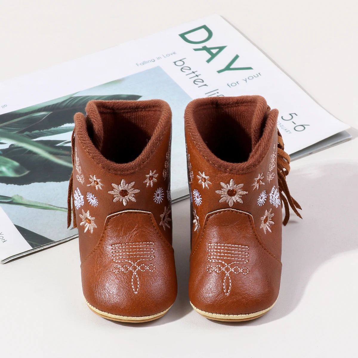 Leather Western Boots Cowboy Bootie Soft Sole Non-Slip Crib Shoes for Baby Infant Toddler Girls Boys Newborn