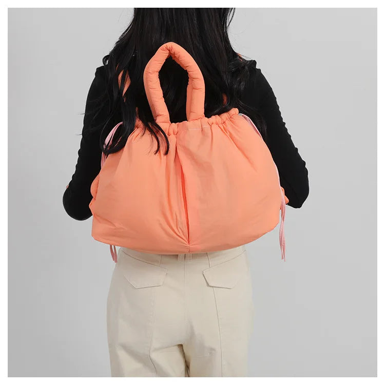 Casual nylon padded tote bag designer soft puffer women shoulder crossbody bags Simple Vintage large capacity handbags 2026
