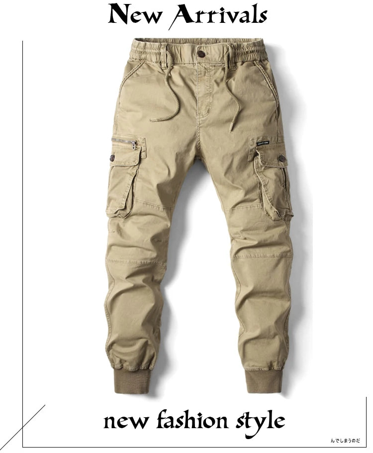 New Cotton Men Cargo Pants Khaki Casual Men Tactical Joggers Cargo Multi-Pocket Fashion Black Army Light gray Trousers Work Wear