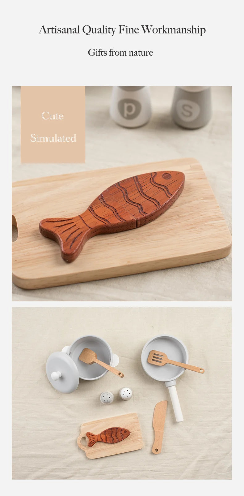Children's Simulation Kitchen Toys, Early Education Educational Toys, Wooden Simulation Pots and Pans, Food, Role-Play Chef