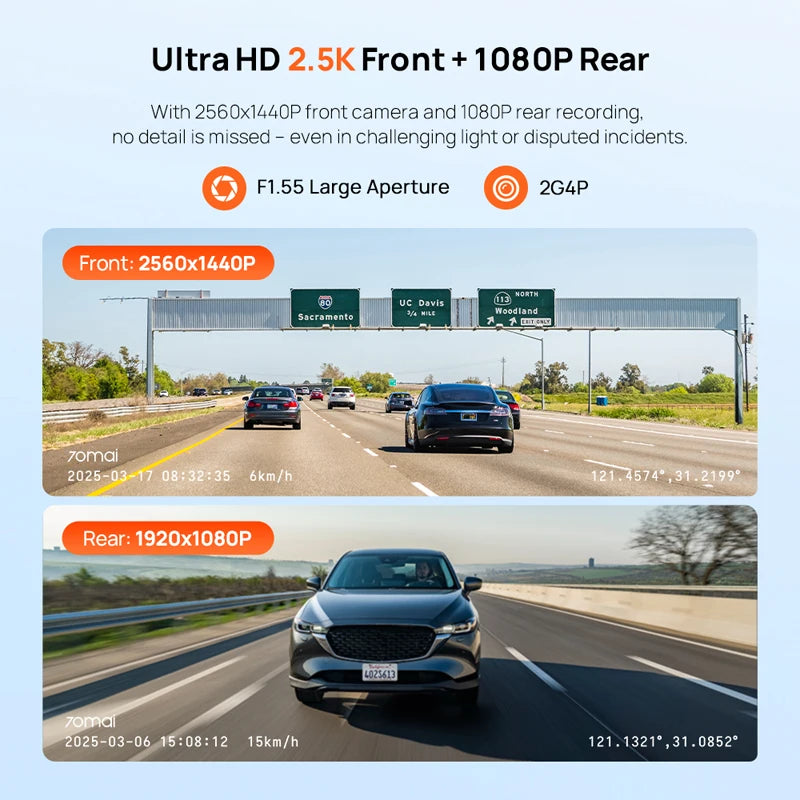 70mai Dash Cam A410 2.5K+1080P Dual-Channel Recording Built-in GPS 24H Parking Surveillance Car DVR 70mai A410