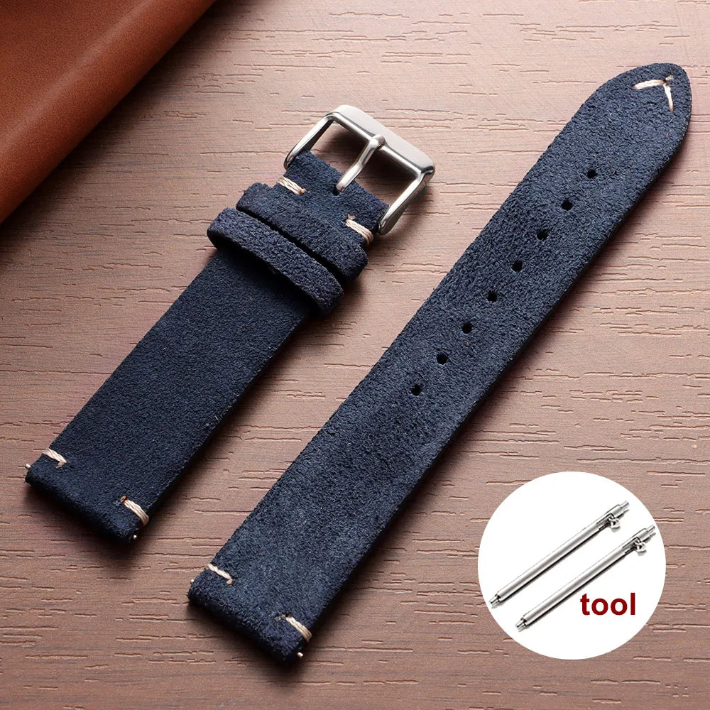 Wristband Soft Suede Leather Straps 14/16/18/20/22mm Vintage Red Watchband Quick Release Calfskin Bracelet Men Women Accessories