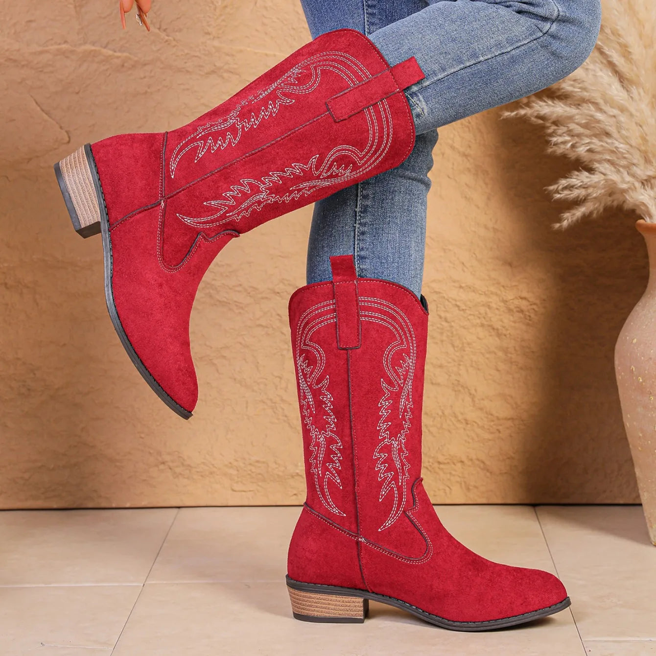 Women Mid-calf Boots Comfortable Outdoor Designer Shoes Pointed Western Cowboy Boots Women Retro Fashion Plus Size Women Shoes