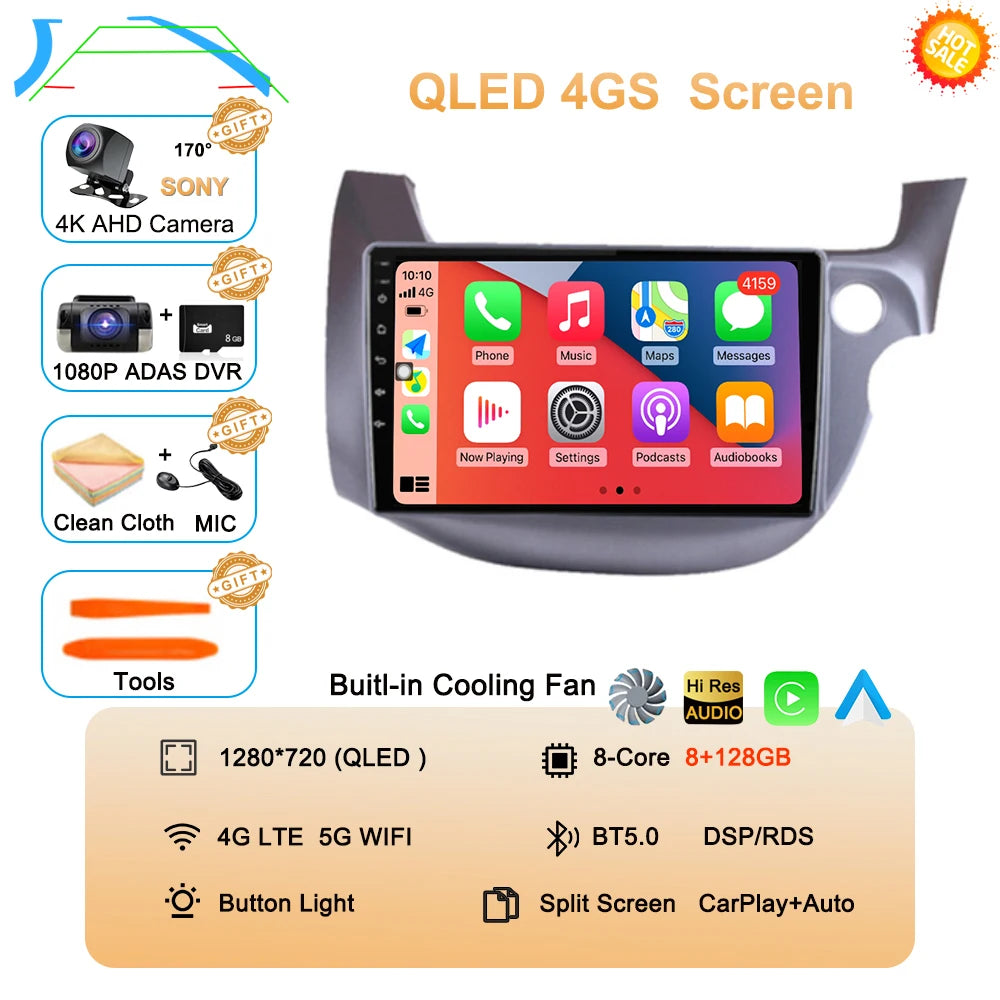 Car Radio Android 16 For Honda Jazz Fit 2007-2013 RHD Stereo Multimedia Video Player Carplay Auto GPS Navigation 2din Head Unit