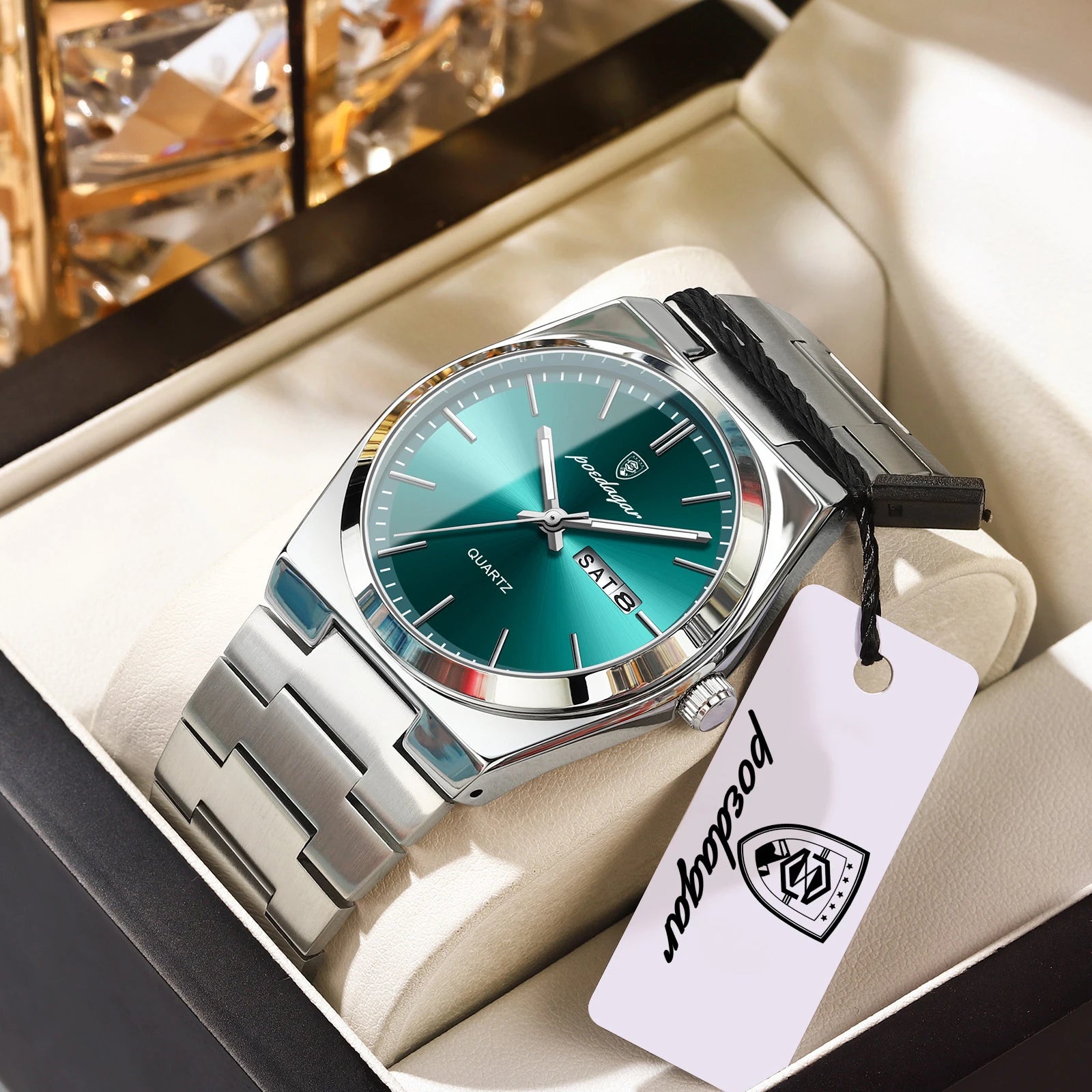 POEDAGAR Luxury Men's Watches Luminous Waterproof Stainless Steel Casual Men Clock Date Week Quartz Fashion Man Wristwatch Reloj