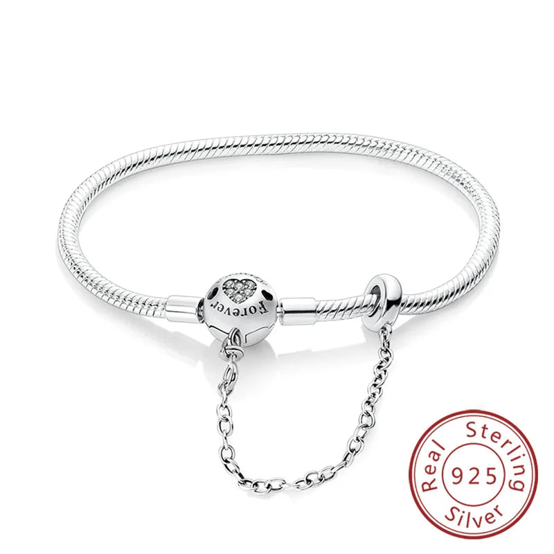 Bracelet Original 925 Sterling Silver Charm Bracelet 17-20CM Love Heart Pave Zirconia Bracelet for Women DIY Charm Jewelry Gifts