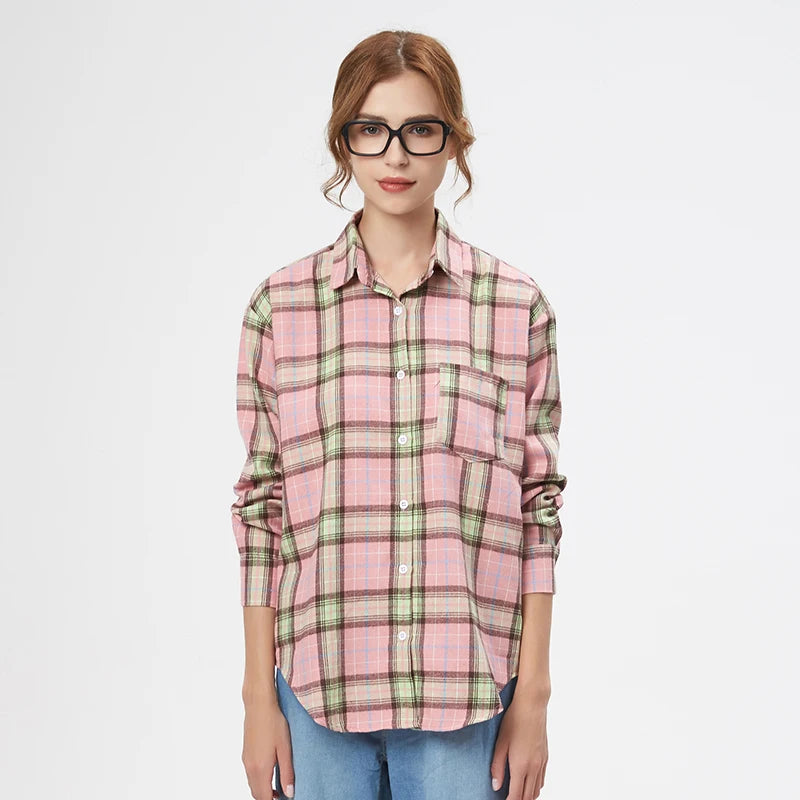 Casual Women's Plaid Shirt 2025 Spring Autumn New Ladies Loose Blouse and Tops Female Long Sleeve Shirts Fresh Checked Clothes