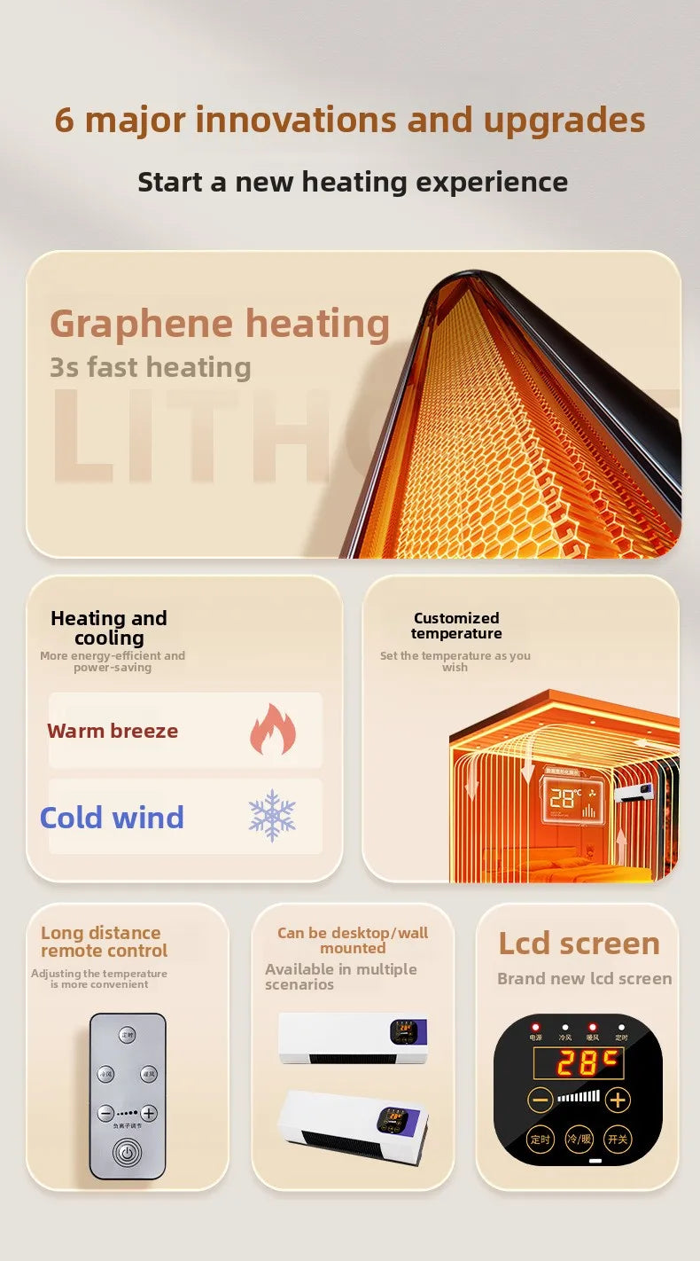 Household Wall Mounted Bathroom Energy Saving Quick Heating Electric Heater Desktop Remote Control Dual Purpose Heater
