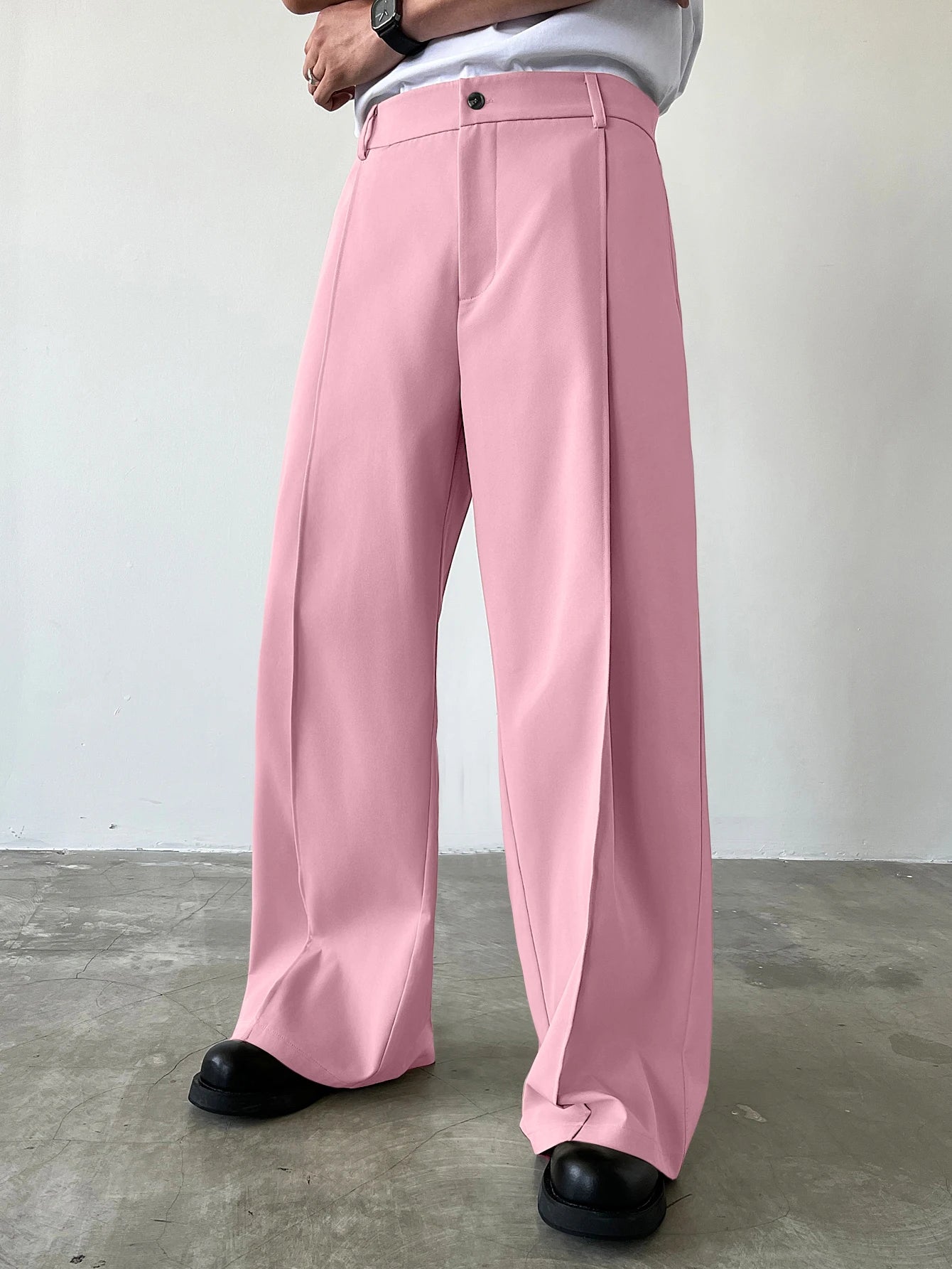 Men's High Waist Wide Leg Suit Pants Casual Loose Straight Leg Dress Pants Formal Business Streetwear Black Trousers S-2XL 1 Pie