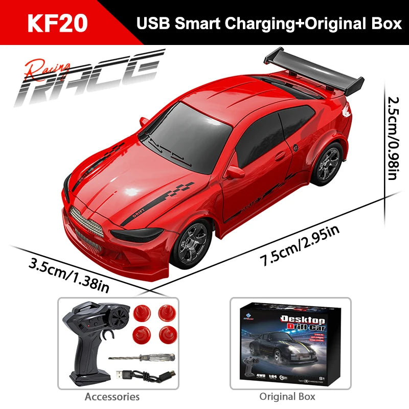 KF20 1/64 High Speed Drift RC Car 2.4G 4WD Remote Control Desktop Mini GTR Racing Model Cars for Boys Kids Toy Gift
