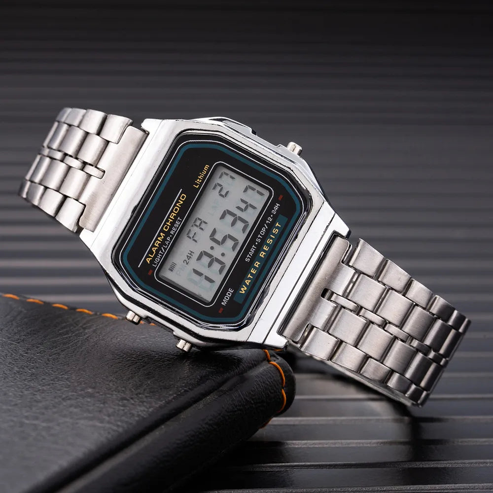 Luxury LED Watches for Men Stainless Steel Gold Sliver Electronic Digital Watch Fashion Business Mens Watch relogios masculino