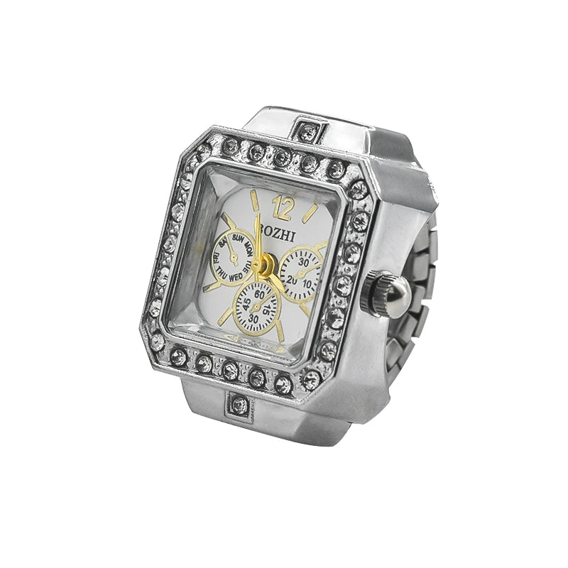 New Hot Sales Creative Diamond Set British Ring Watch Alloy Shell Finger Square Dial Couple Men And Women