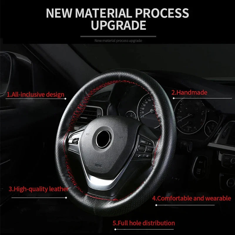 Genuine Leather Steering Wheel Cover For Car Braiding Steering Wheel Protector Covers Anti Scratch Steering Accessories