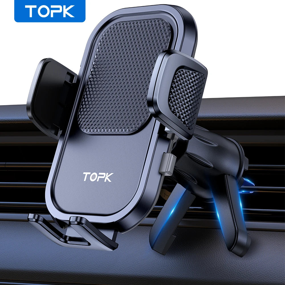 TOPK Car Phone Holder Mount for Cell Phones Upgraded Metal Hook Design,Hands-Free Holder for All Phones,Adjustable & Secure Fit