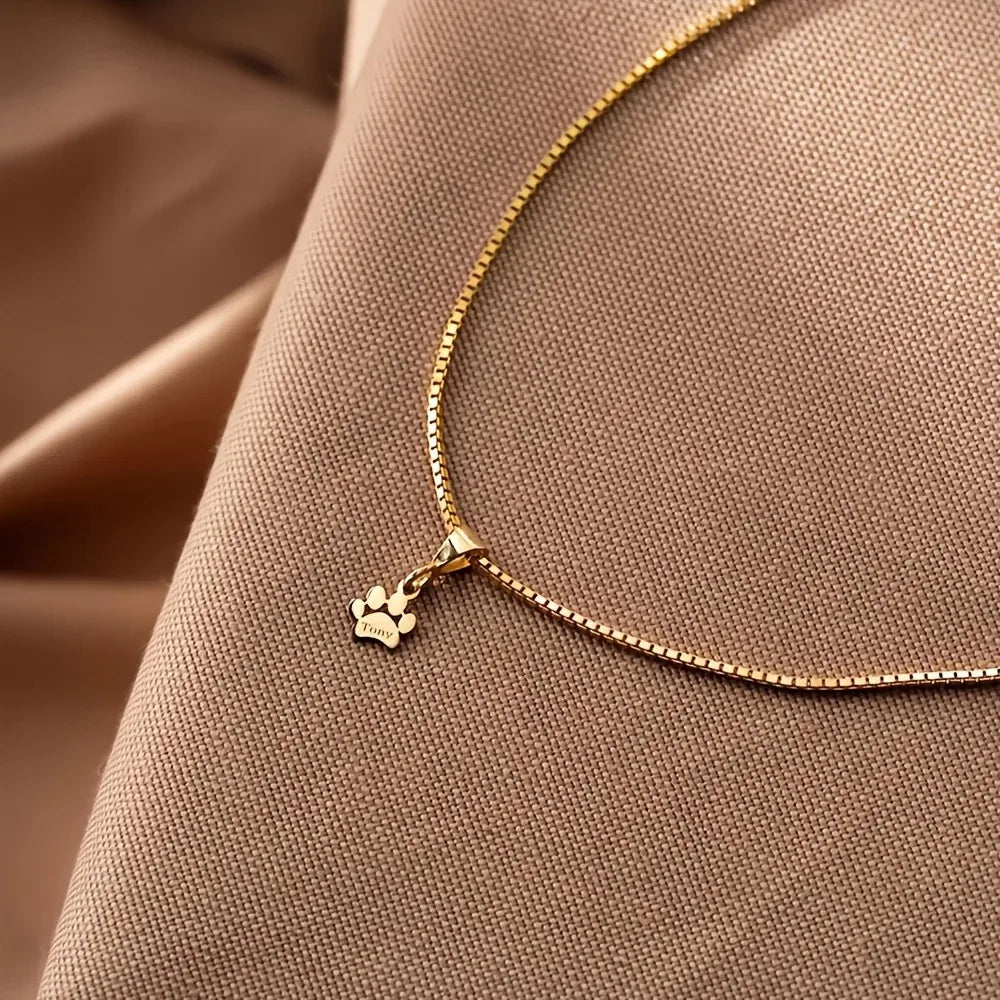 Custom Name Necklace Personalized Paw Necklace Box Chain Stainless Steel Lovely Cat Dog Paw Pet Necklace Jewelry Gifts for Women