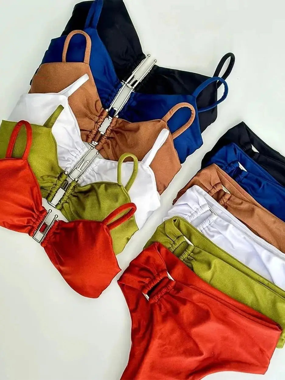Bandeau Bikini Push Up Women Swimsuits 2026 Sexy Female Swimwear Brazilian Bikini Set Thong Biquini Swim Suits Solid Beachwear