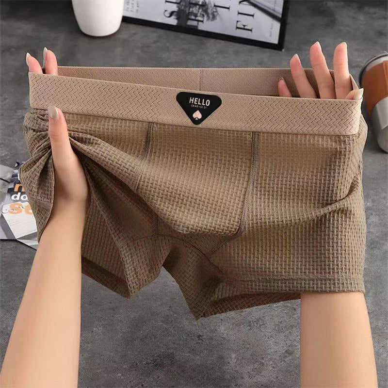 1pcs Men's Boxer Shorts Ice Silk Underwear Plus Size Underpants Breathable Sexy Slim Panties Air-conditioned Lingerie Wholesale