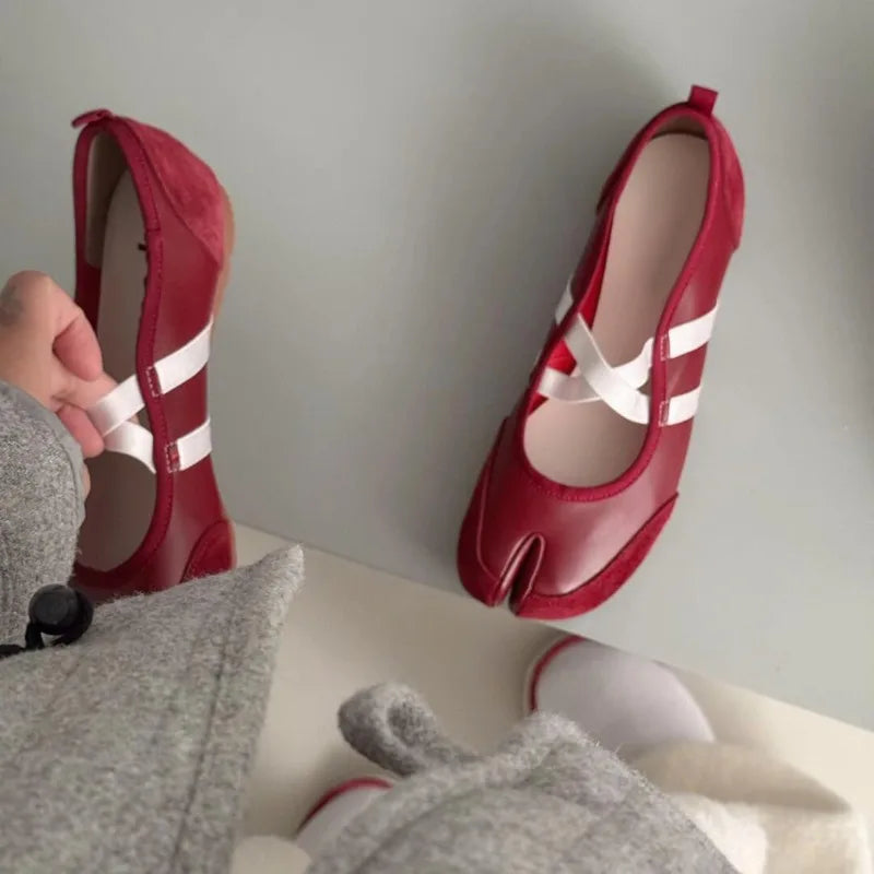Black Silver Red Ballet Flats Trainers Women Split Toe Ballerina Tabi Walking Sneakers Woman Mary Jane Shoes Footwear Summer