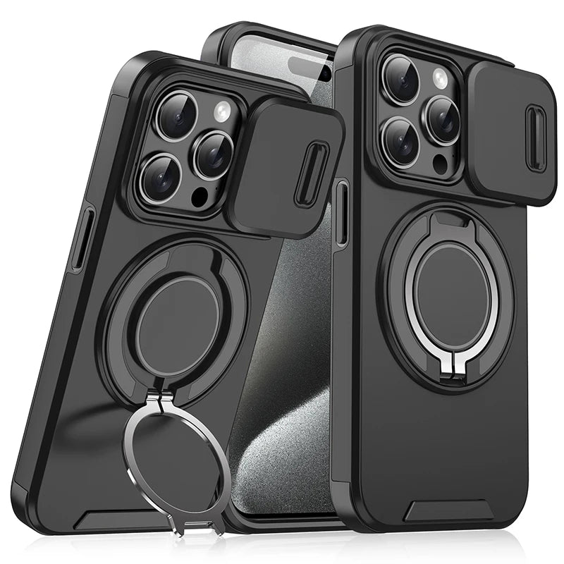 360°Rotating Hidden Metal Car Holder Ring Push Window Protection Lens Shockproof Phone Case For IPhone 16 Pro Max 16 Plus Cover