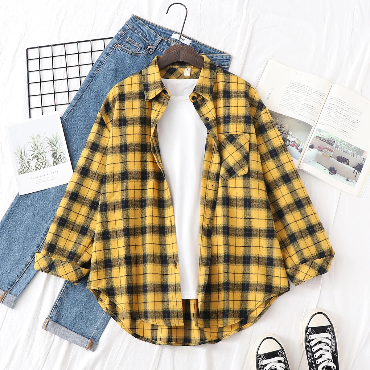 Casual Women's Plaid Shirt 2025 Spring Autumn New Ladies Loose Blouse and Tops Female Long Sleeve Shirts Fresh Checked Clothes