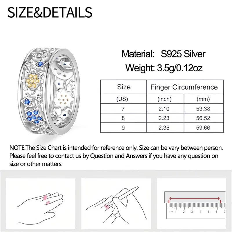 Rings For Women 925 Silver Size 6-9 Ocean Flower Sun Butterfly Heart Hollow Ring Fit For Engagement Weddings Fine Jewelry Gifts
