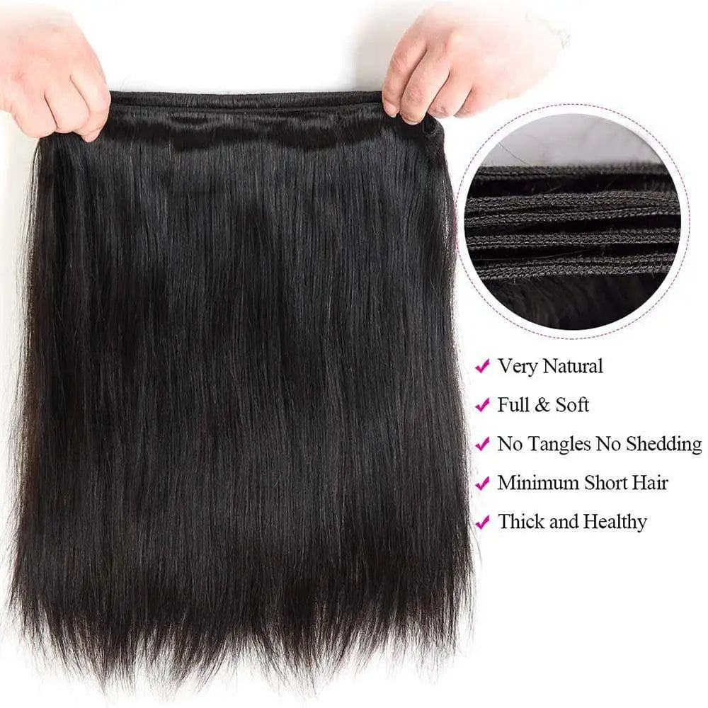 12A Brazilian Long Straight Hair 1/3/4 Bundle Deals Unprocessed Virgin Human Hair Bundles Natural Black Color 12-42 Inches
