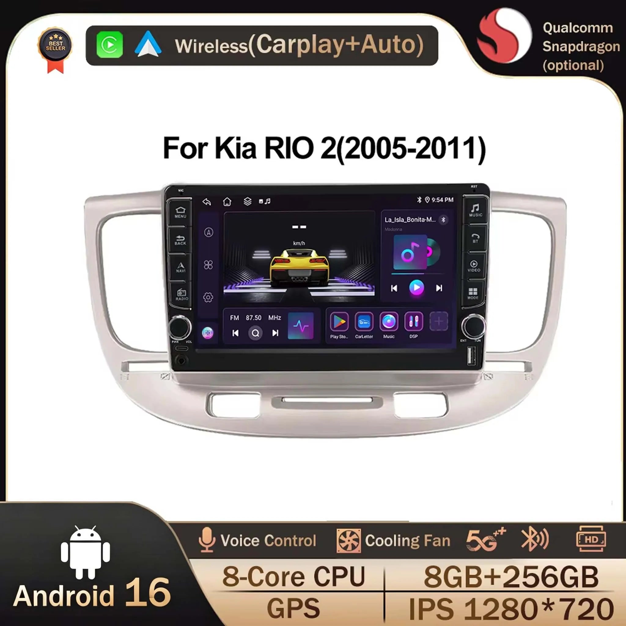 Android 16  For Kia RlO 2 2005 - 2011 2 Din Video Player Car Radio Multimedia Stereo Navigation Carplay AUTO Head Unit Audio  GP