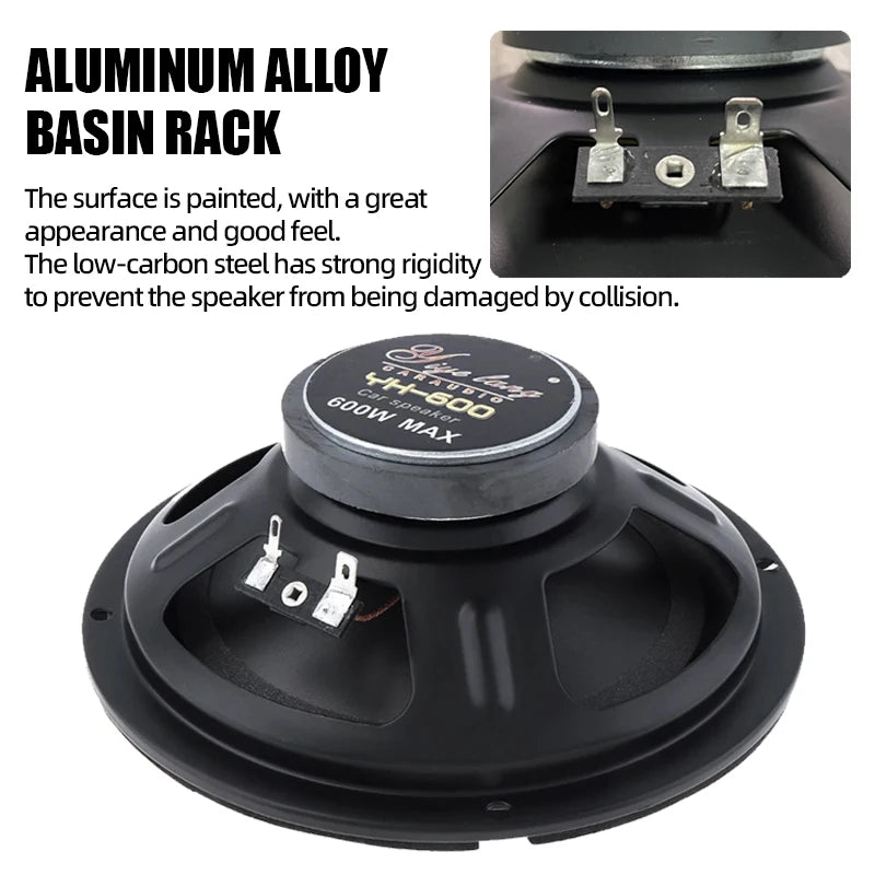 1PC 6.5 inch 600W Car Audio Accessory Coaxial Speaker Audio Tiltable Speaker Full Frequency Universal HiFi Car Stereo Subwoofer